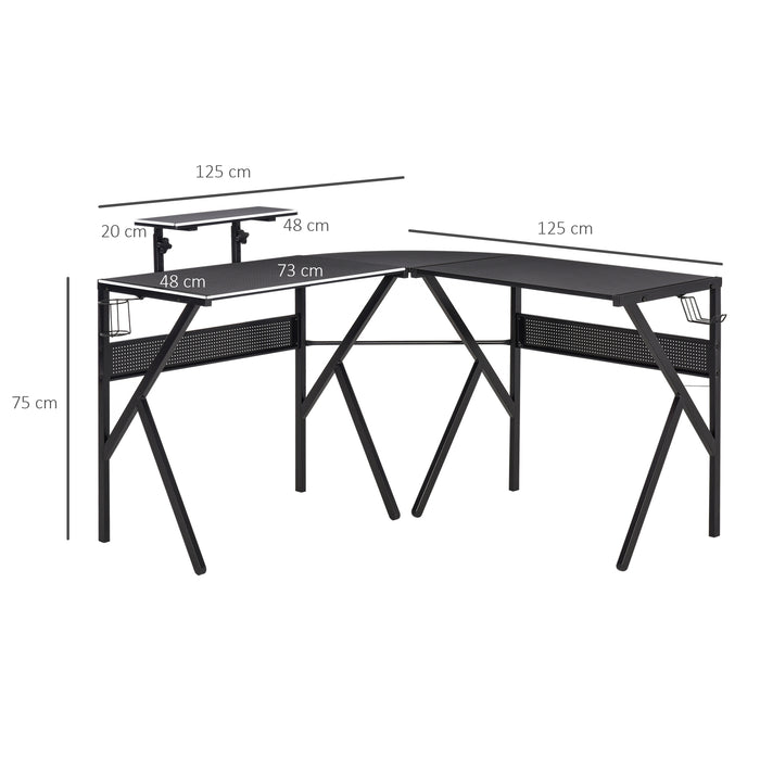 L-Shaped Gaming Desk - Corner Computer Table with Adjustable Monitor Stand, Home Office Workstation - Ideal for Gamers and Remote Workers