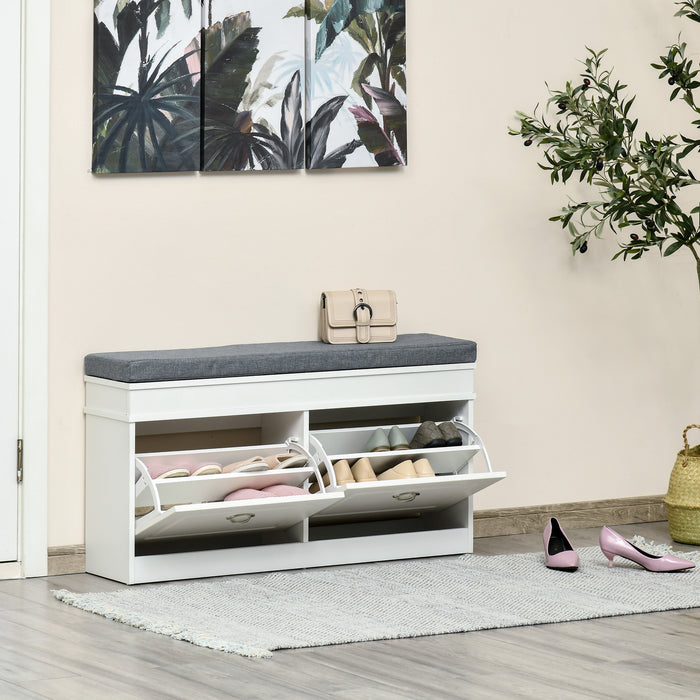 Entryway Shoe Storage Bench with Cushion - 2 Drawers and Adjustable Shelf Organizer for Hallway and Bedroom - Comfortable Seating and Space-Saving Solution