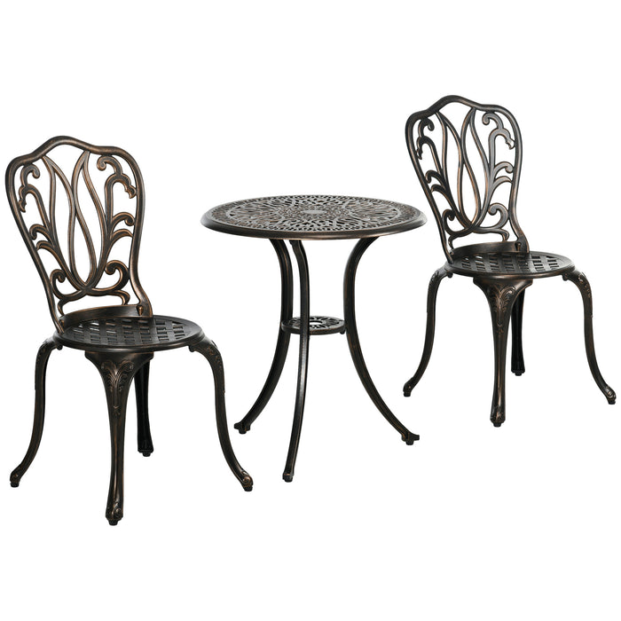 Aluminium 3-Piece Bistro Set - Patio Garden Furniture with 2 Chairs and Table, Umbrella Hole - Ideal for Outdoor Dining and Relaxation in Bronze Tone