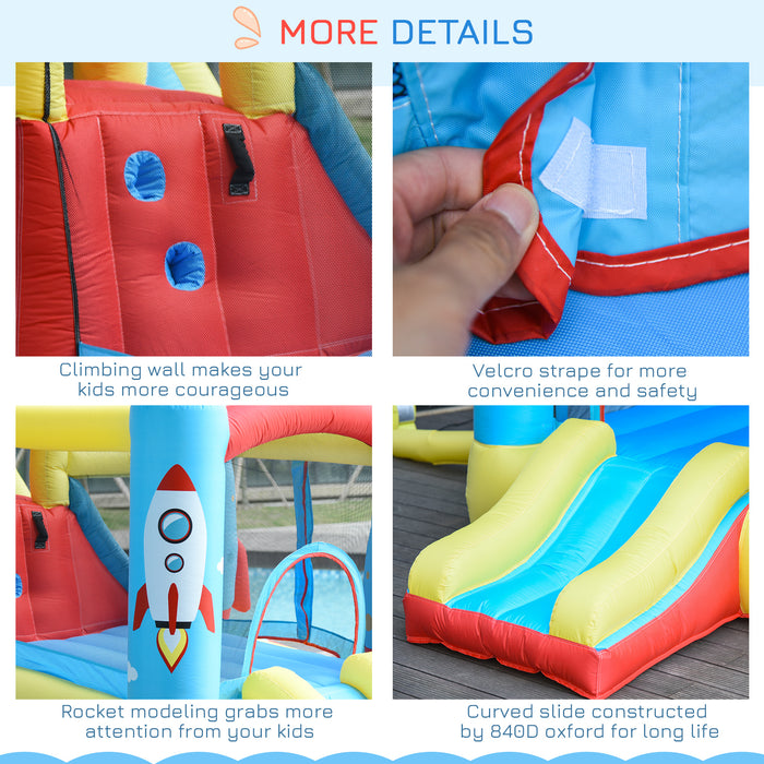 Kids 3-in-1 Bounce Castle with Rocket Design - Inflatable Trampoline, Slide, and Water Pool - Fun and Safe Play Area for Ages 3-10, Includes Blower, 3.3 x 2.65 x 1.85m