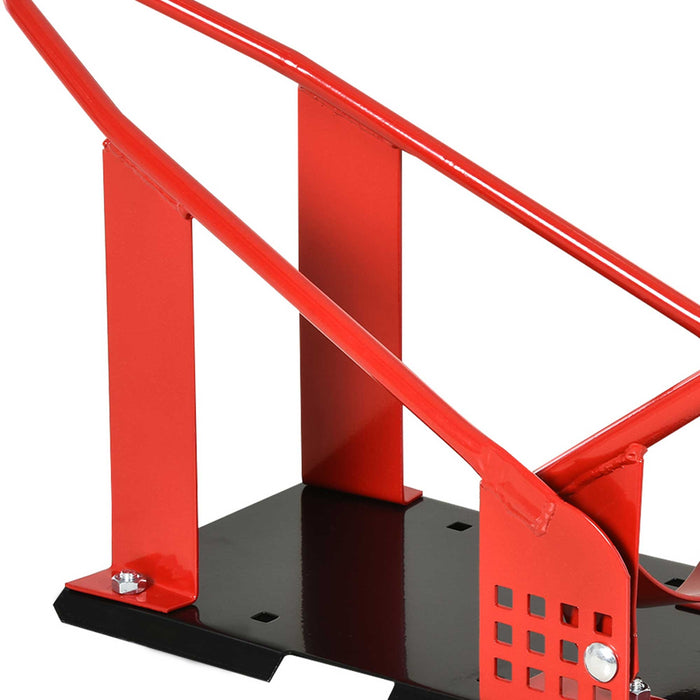 Steel Motorcycle Wheel Chock - Freestanding, Secure Bike Stability in Red - Ideal for Maintenance and Storage Stability