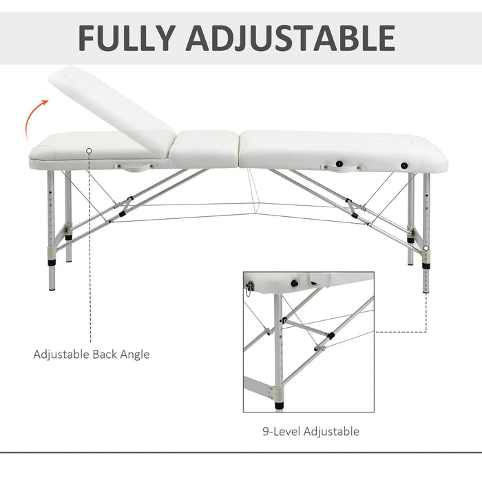 Portable Aluminium Massage Table with PVC Leather - Tri-Fold Design, Headrest, Armrests, Padding, Adjustable Height, Carry Handle & Bag - Ideal for Professional Masseuses, Therapists, Home Spa Use