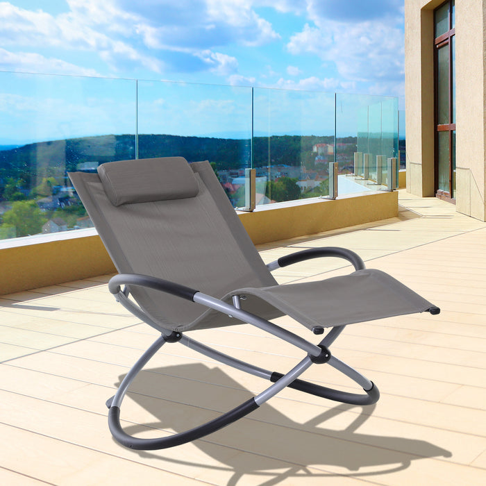 Zero Gravity Patio Chaise - Foldable Rocking Chair with Pillow, Outdoor Orbital Lounger - Perfect for Deck, Garden Relaxation