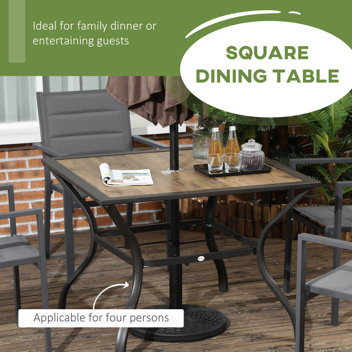 Outdoor Patio Dining Table with Stone-Grain Top - Garden Furniture for 4, Parasol-Compatible - Ideal for Family Meals & Entertaining Guests Outdoors