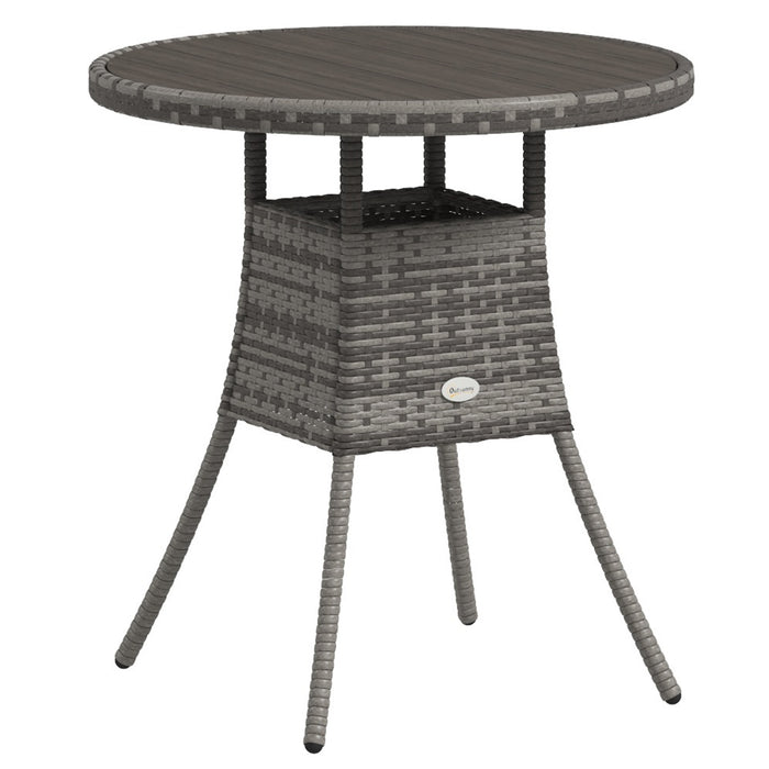 PE Rattan 70cm Outdoor Dining Table - Wood-Plastic Composite Top, Grey Patio Furniture - Ideal for Balcony & Garden Spaces