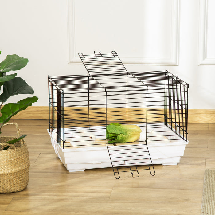 Indoor Bunny & Guinea Pig Hutch with Wooden Flooring - Easy-Clean Removable Tray Small Pet Enclosure - 61.5 x 38 x 40 cm Ideal for Small Animals