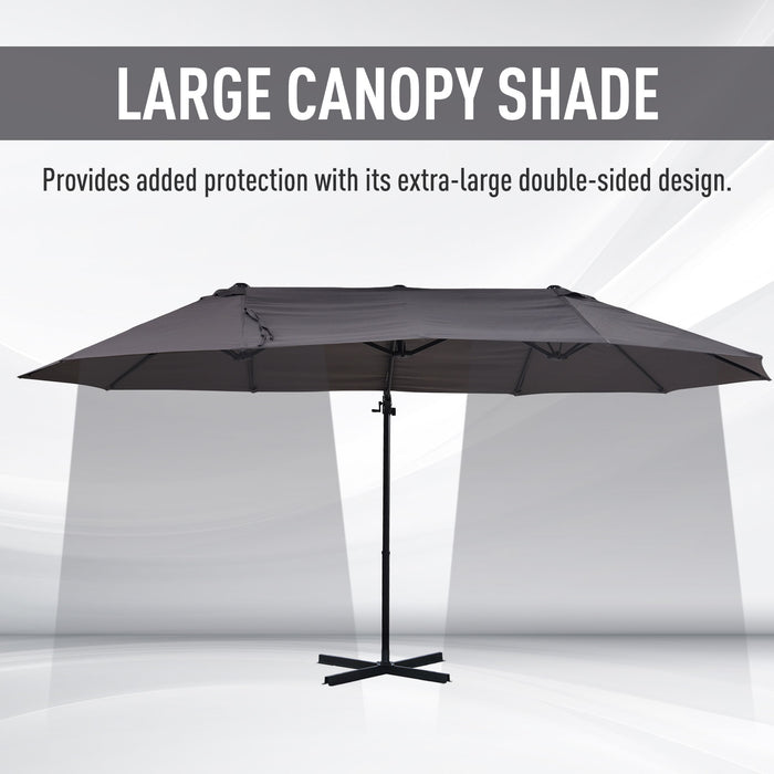 Double Canopy Patio Umbrella with Crank Handle - Steel Pole, 12 Support Ribs, Garden Sun Shade - Ideal for Outdoor Entertaining, Grey Twin Canopy