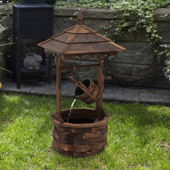 Fir Wood Wishing Well Waterfall - Outdoor Garden Decor Feature with Natural Aesthetic - Ideal for Patio Enhancement and Serene Landscape Atmosphere