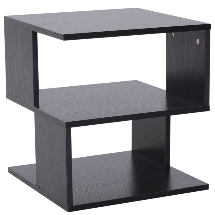 Modern Square Coffee Table with 2-Tier Shelving - Contemporary Wood Storage Shelf Rack for Living Room - Sleek Black Side Table for Organization and Display