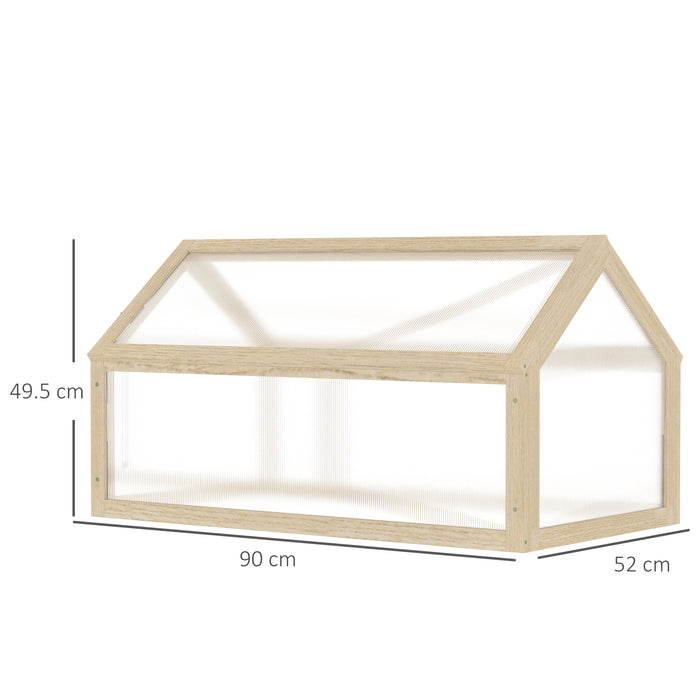 Garden Grow House Wooden Cold Frame - Polycarbonate Greenhouse with Openable Top, 90x52x50cm - Ideal for Flowers, Vegetables & Plants Cultivation