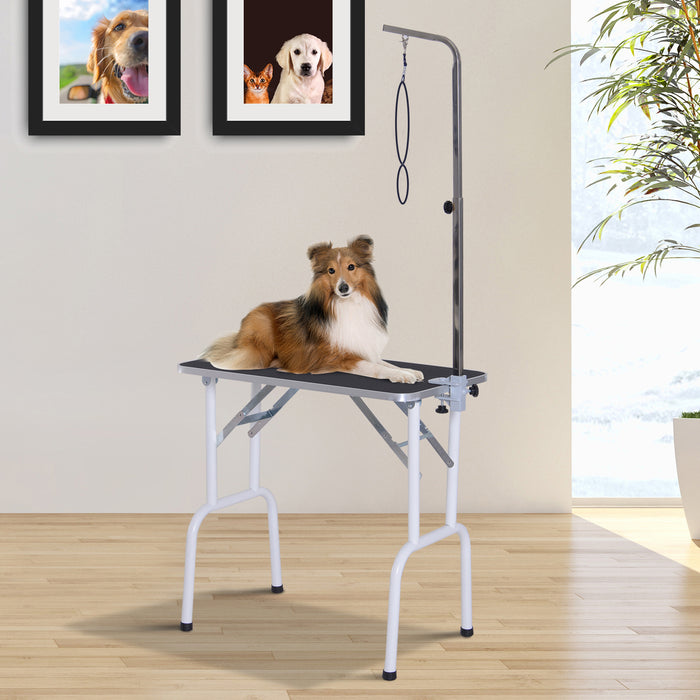 Adjustable Pet Grooming Table - Small Dog Folding Station with Grooming Arm, 30KG Capacity - Compact and Portable Grooming Surface for Home or Professional Use