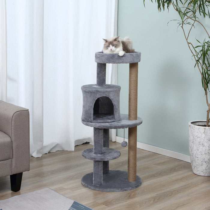 Deluxe 3-Tier Cat Tree with Scratching Posts - 104 cm Tall Activity Condo Tower with Play Ball - Ideal for Cats to Relax, Climb & Play