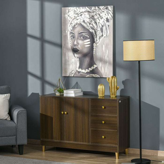 Gold African Woman Hand-Painted Canvas - Elegant Wall Art for Home Decor - Ideal for Living Room and Bedroom Aesthetics