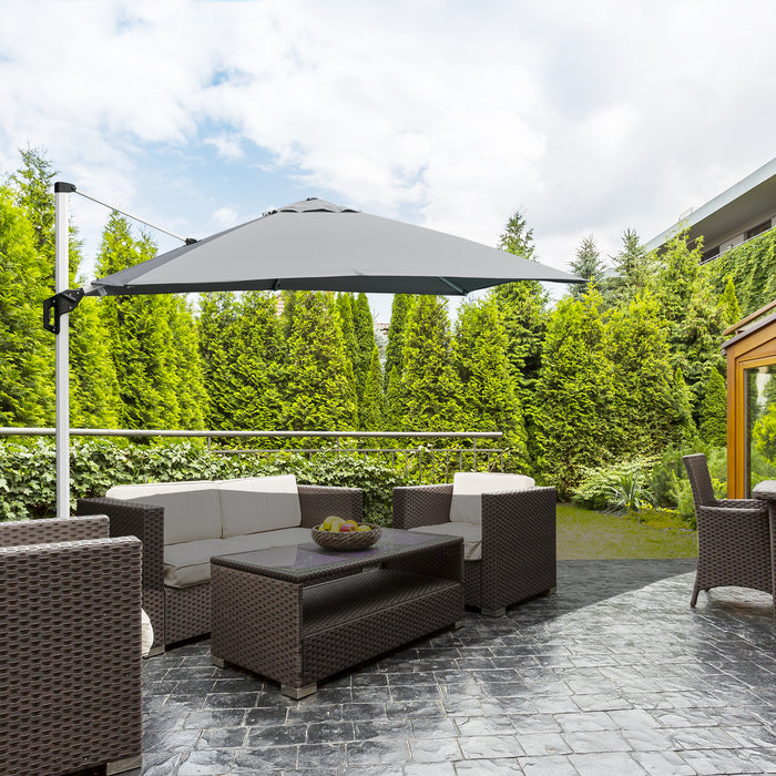 Cantilever Roma Parasol - 3m Square Sun Canopy with 360° Rotation, Aluminum Frame & Cross Base - Ideal for Garden Patio Sun Protection in Light Grey