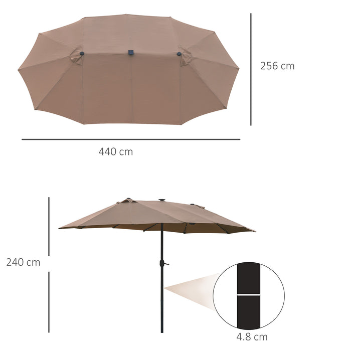 Large 4.4m Double-Sided Garden Parasol - Outdoor Patio Sun Shade with Solar-Powered LED Lights, Khaki - Ideal for Backyard Entertainment and Relaxation