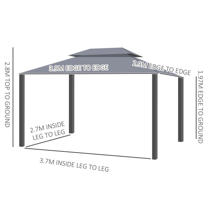 Aluminium Alloy Gazebo Marquee 3 x 4m - Canopy Pavilion with Mesh Netting and Sidewalls for Outdoor Events - Ideal Shelter for Garden Parties, Patio Gatherings in Grey