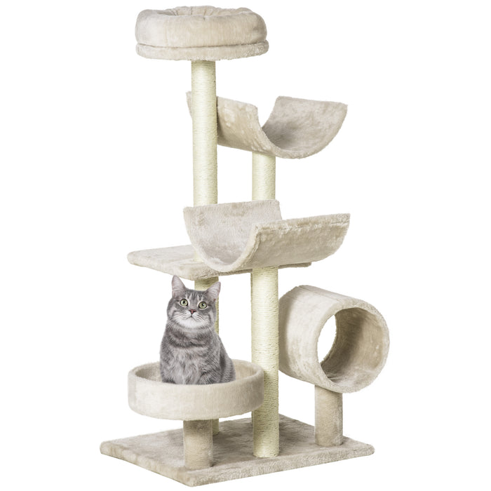 Plush Beige Cat Tree - Spacious 50x40x105cm Climbing & Lounging Tower - Ideal for Indoor Cats' Play & Rest