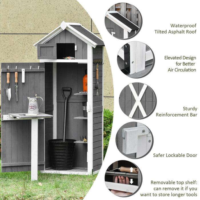 Garden Storage Shed - Multifunctional Wooden Tool Cabinet with Lockable Doors & Integrated Workstation - Spacious Outdoor Solution for Equipment & Supplies, 182x78x52.5 cm, Grey