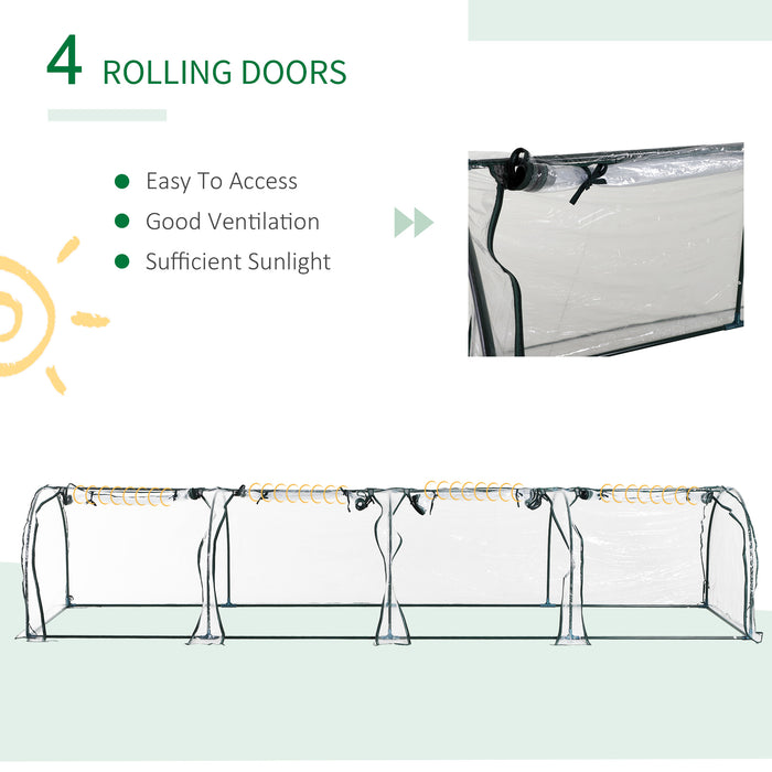 Green PVC Tunnel Greenhouse with Steel Frame - 395x100x80 cm Transparent Grow House with Zipper Doors for Garden and Backyard - Protects Plants & Seedlings Year-Round