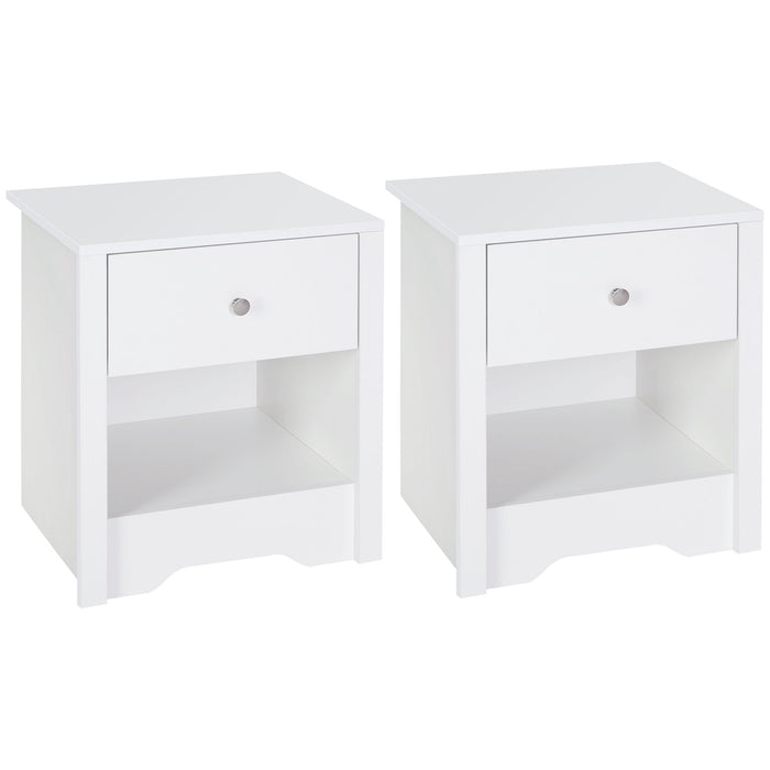 Modern White Bedside Table Set - Nightstand with Drawer & Shelf, Versatile End Table for Bedroom and Living Room - Ideal Storage Solution for Small Spaces, Pack of 2