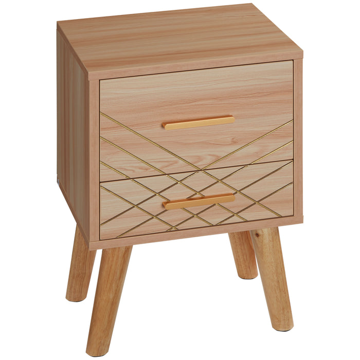 Scandinavian-Style Bedside Cabinet with Drawers - Natural Wood Legs, Sleek Nightstand - Ideal Bedroom Storage Solution for Modern Homes