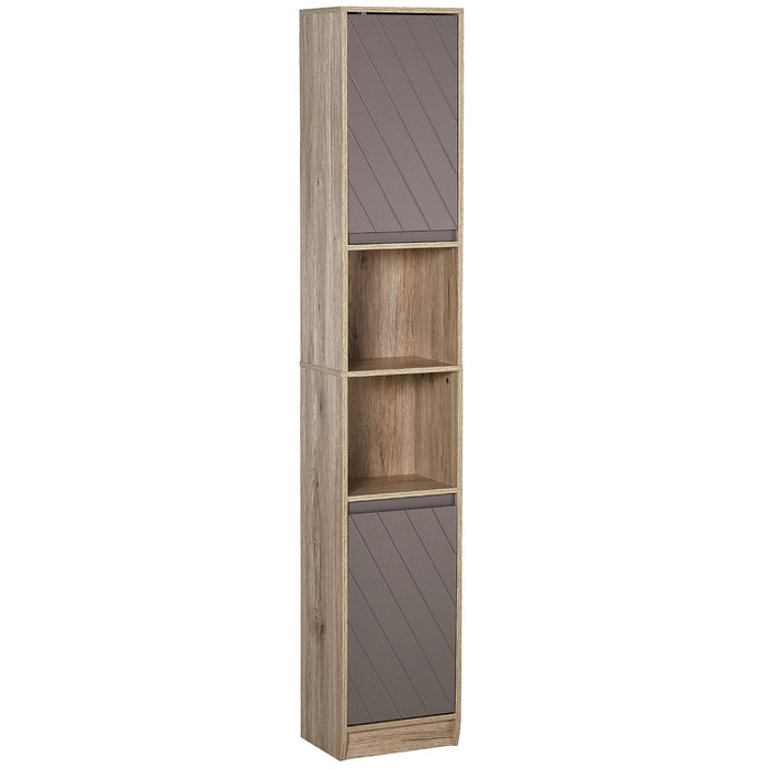 Freestanding Tall Bathroom Storage Cabinet - Dual-Tone Grey & Oak Brown with Anti-Tipping Base, Cupboards & Compartments - Space-Saving Organizer for Bathroom Essentials