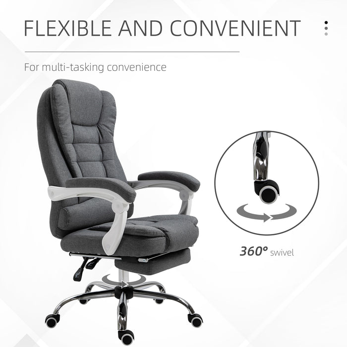 Executive Desk Chair with Retractable Footrest - Rolling Task Recliner, Tilt Function, Grey - Ideal for Home Office and Comfortable Working