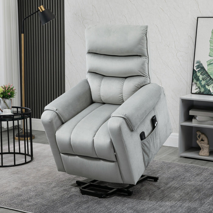 Electric Power Lift Recliner Chair with Vibration Massage - Remote Controlled Rise and Recliner, Side Pocket - Ideal for Elderly and Individuals with Mobility Challenges, Grey