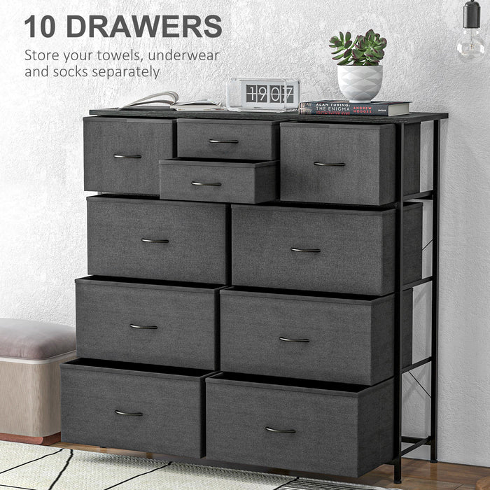 10-Drawer Bedroom Chest - Foldable Fabric Storage & Sturdy Steel Frame Design - Space-Saving Dresser for Clothes and Linens