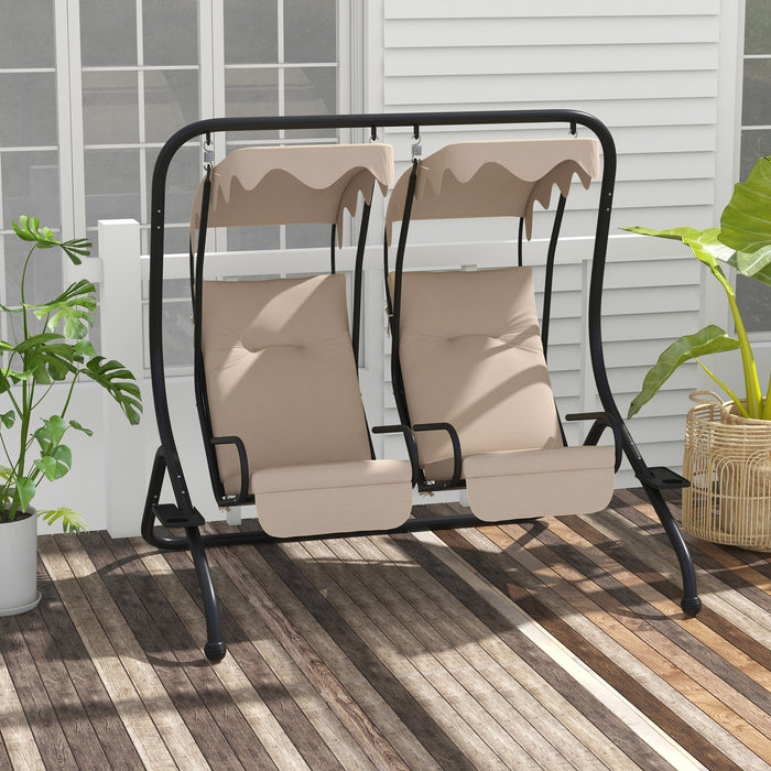 Modern Canopy Swing Chair - Comfortable Outdoor Garden Swing Seat with Separate Chairs and Cushions - Ideal for Patio Relaxation, Includes Removable Shade Canopy, Beige