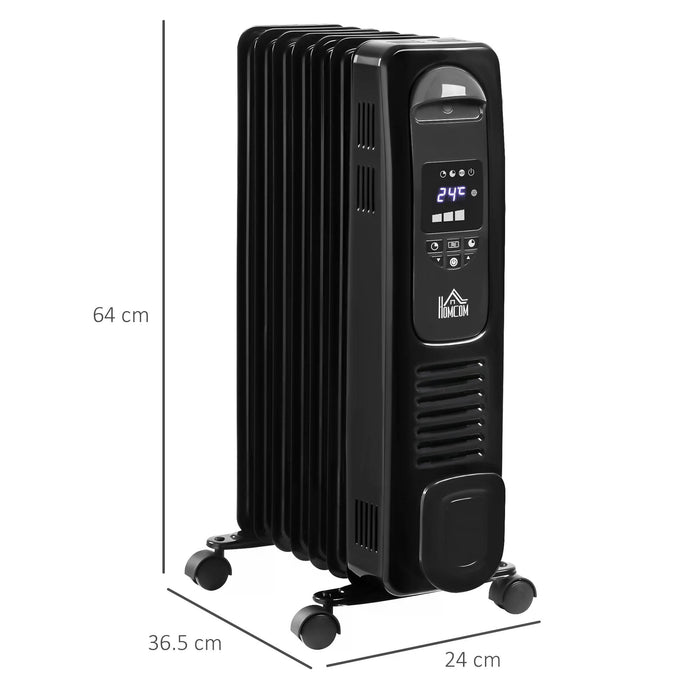 1630W Digital Oil Filled Radiator - 7-Fin Portable Electric Heater with LED Display, Built-in Timer & Remote Control - Ideal for Home Heating & Energy Efficiency