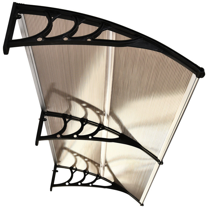 Curved Door Window Awning Canopy - 75x195 cm UV & Weather Resistant Polycarbonate Shelter - Brown, for Outdoor Patio & Entrance Protection