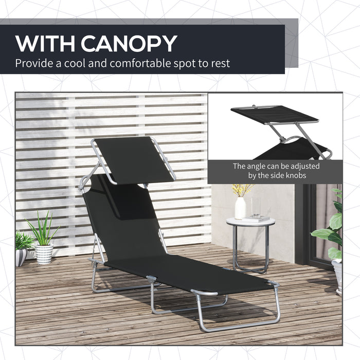 Outdoor Folding Sun Lounger Set with Canopy - Patio Recliner Chairs with Adjustable Backrest and Breathable Mesh Fabric - Ideal for Poolside Relaxation and Sunbathing