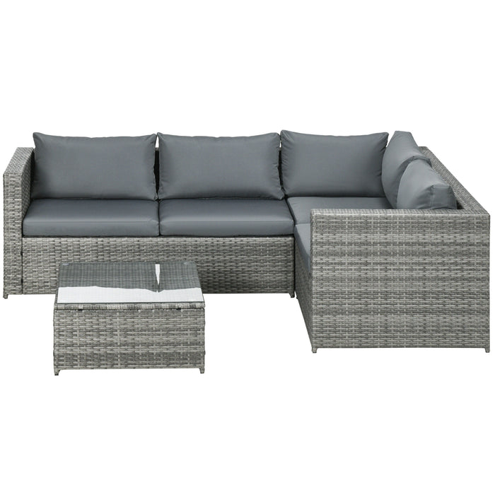 Rattan 4-Seater Sofa Set - Outdoor Patio Furniture with Coffee Table and Thick Cushions - Ideal for Garden, Deck, and Conservatory Lounging