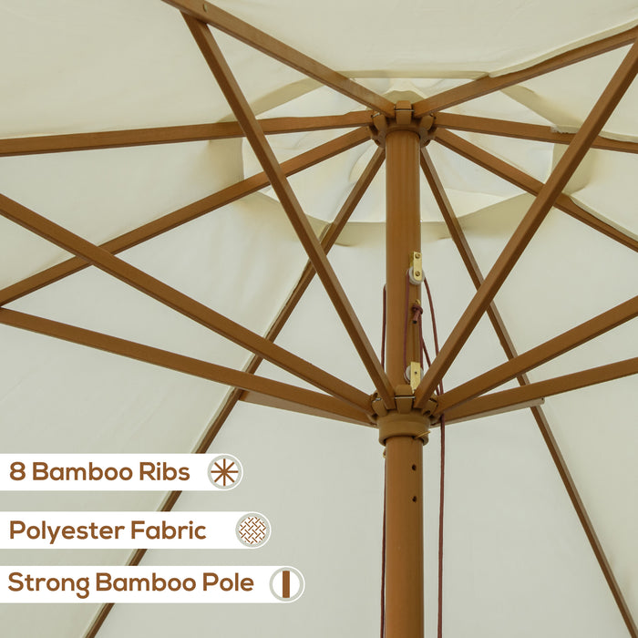 Garden Parasol with Bamboo Ribs - 3.3m Beige Patio Umbrella & Sun Shade Canopy with Ruffles, Wood Pole - Ideal for Outdoor Comfort and UV Protection