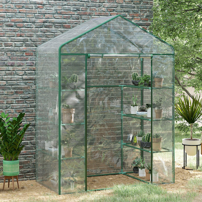 4-Tier 8-Shelf Walk-In Greenhouse - Transparent, Metal Frame, 143L x 73W x 195H cm - Ideal for Garden Plant Protection and Growth