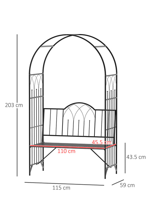 Outdoor Metal Garden Arch with Integrated Bench - Rose Trellis Pergola Design for Climbing Plants - Antique-Style 2-Seater Patio Seating for Relaxation and Garden Beautification