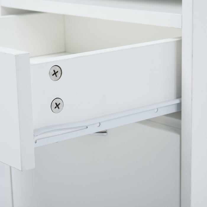 Mobile Office Storage Cabinet with Drawer - 60cm White Unit with Open Shelf & Metal Handles - Home Organiser on 4 Wheels for Office Supplies & Printer