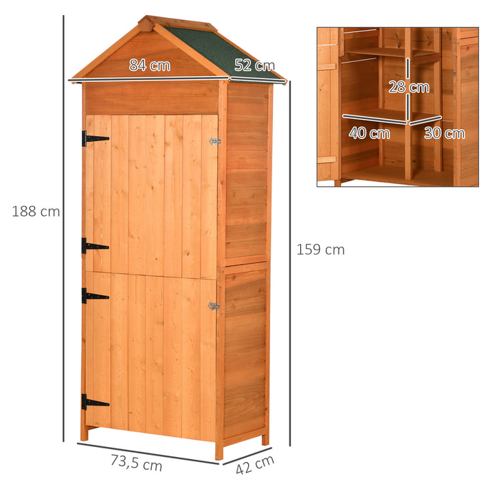 Wooden Garden Shed 4-Tier - 84x52 cm Teak Outdoor Cabinet with 3 Utility Shelves & Lockable Double Doors - Secure Tool Storage for Gardeners