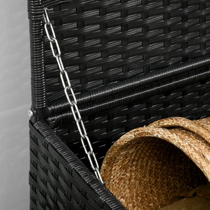 Outdoor PE Wicker Storage Box with Shoe Layer - Rattan Garden Deck Box for Indoor and Outdoor Use - Ideal for Spa Accessories, Black