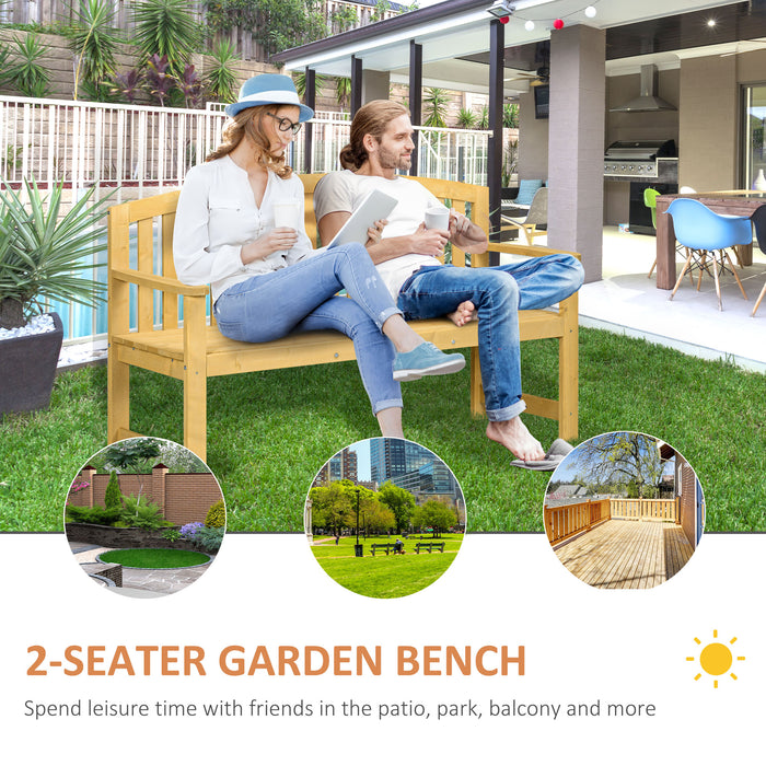 2 Seater Wooden Garden Bench with Armrests - Outdoor Patio Seating for Park and Balcony - Ideal for Relaxing in Your Home's Exterior Spaces