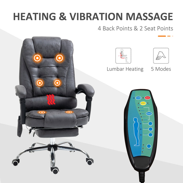 Ergonomic Executive Chair with Heated Vibration Massage - High Back Recliner with Adjustable Swivel, Footrest, 6 Pressure Points in Dark Grey - Ideal for Home Office Comfort and Stress Relief