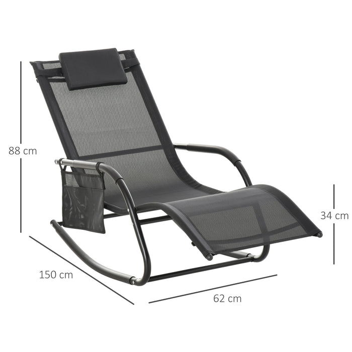 Breathable Mesh Patio Rocker - Indoor & Outdoor Rocking Lounge Chair with Removable Headrest - Comfortable Seating for Garden Relaxation, Black