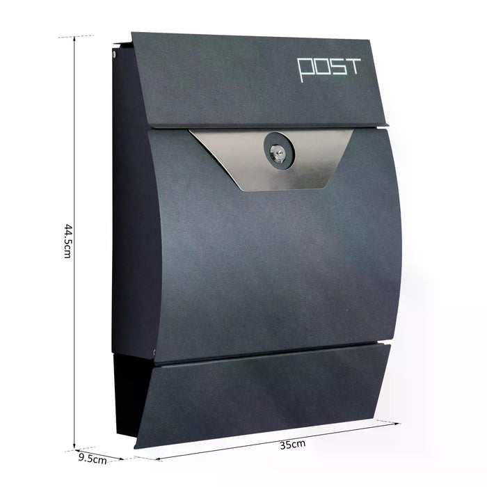 Lockable Steel-Grey Mailbox - Secure Wall-Mounted Postal Box for Outdoor Use - Ideal for Home & Office Mail Protection