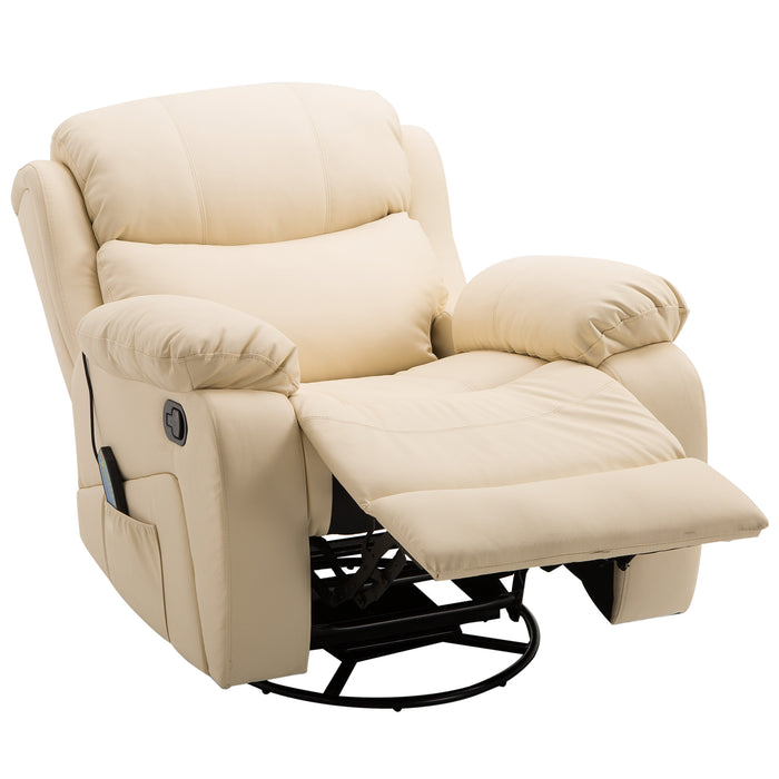 PU Leather Recliner with Heat and Massage - 8-Point Vibrating Recliner with Swivel Base and Footrest - Comfortable Seating Solution for Relaxation and Stress Relief, Beige