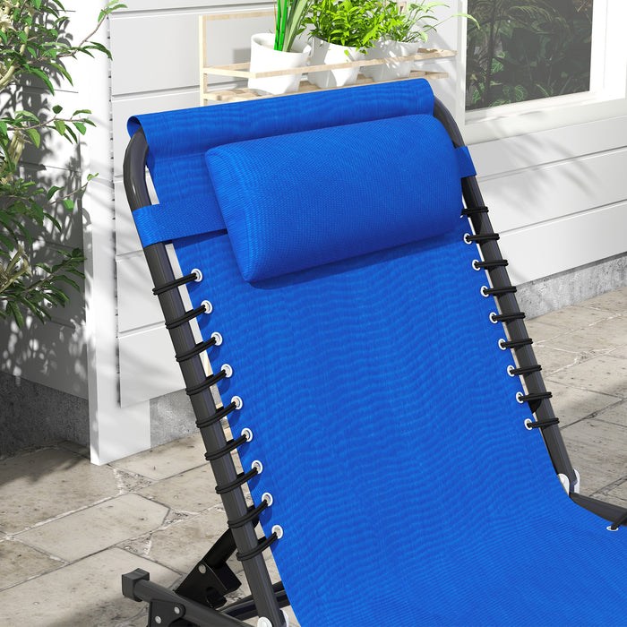 Folding Sun Lounger Chair, Set of 2 - Beach & Garden Chaise with 4 Adjustable Positions, Blue - Ideal for Camping, Relaxation & Outdoor Comfort