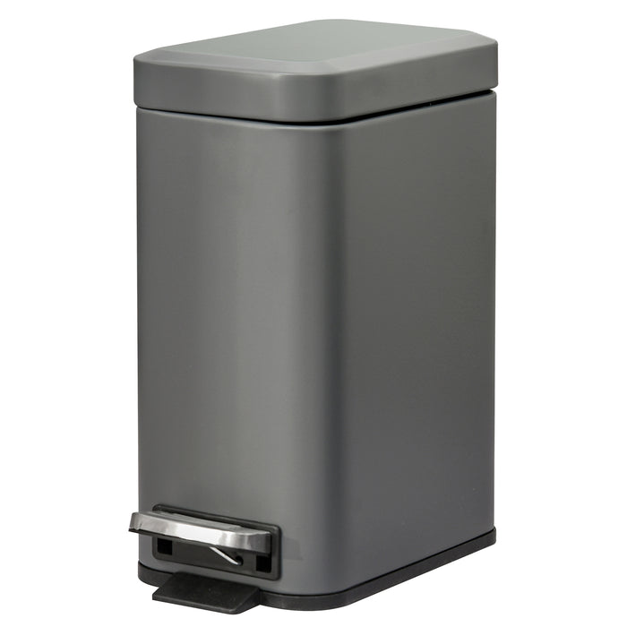 5L Rectangular Compact Bin with Pedal Lid - Steel Body and Removable Bucket, Quiet-Close Lid - Ideal for Tidy Waste Disposal in Home or Office