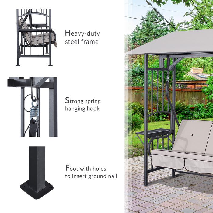 Outdoor Garden Canopy Swing Chair - 2-Seater Porch Loveseat with Cushioned Seat and Side Drink Panel - Ideal for Patio Relaxation and Entertaining Guests