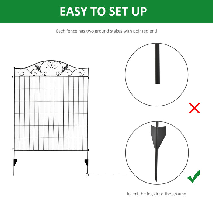 Decorative Garden Fence Set - 4 Metal Panels, 44in x 12ft, Wire Landscape Border Edging - Outdoor Styling for Lawn and Flower Beds