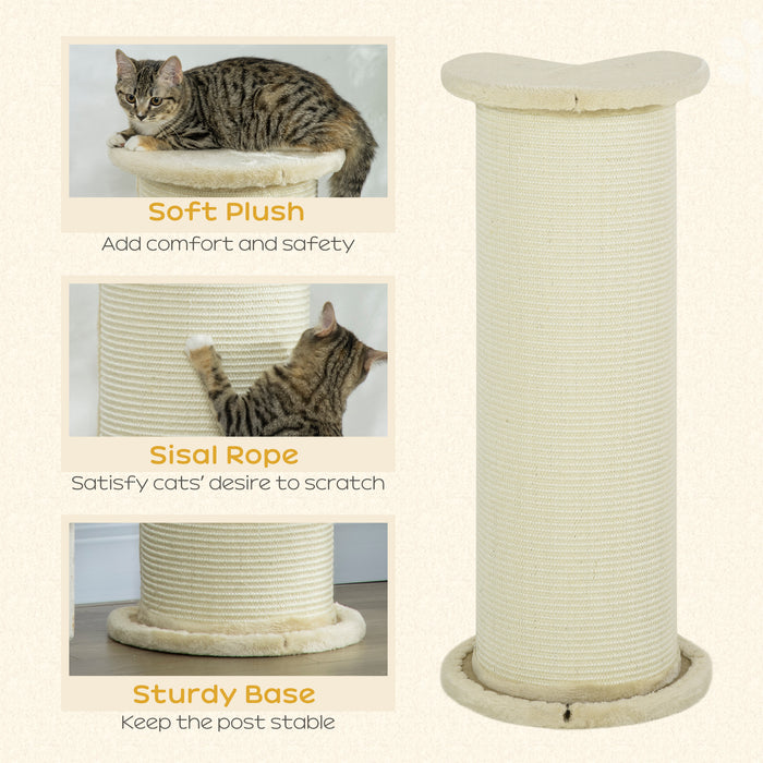 Tall 85cm Beige Cat Scratching Post with Sisal Rope - Plush Anti-Tip Design for Indoor Corners & Sofas - Ideal for Claw Maintenance & Feline Exercise